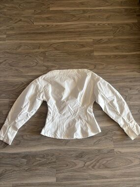 White Women’s Puff Sleeve Peplum Shirt